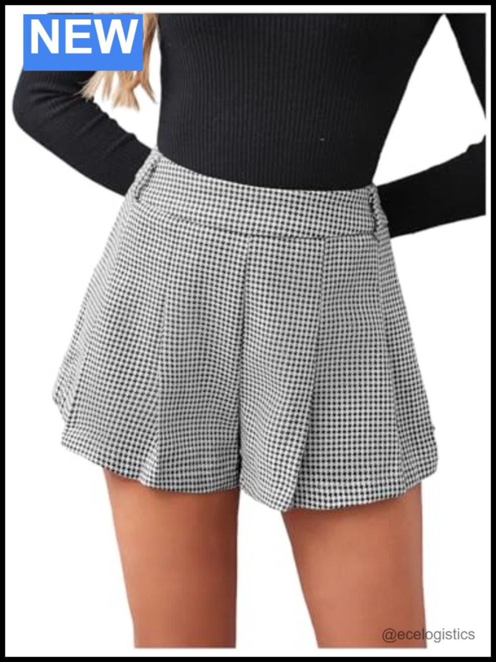 Women's Pleated High Waisted Skorts Houndstooth Shorts